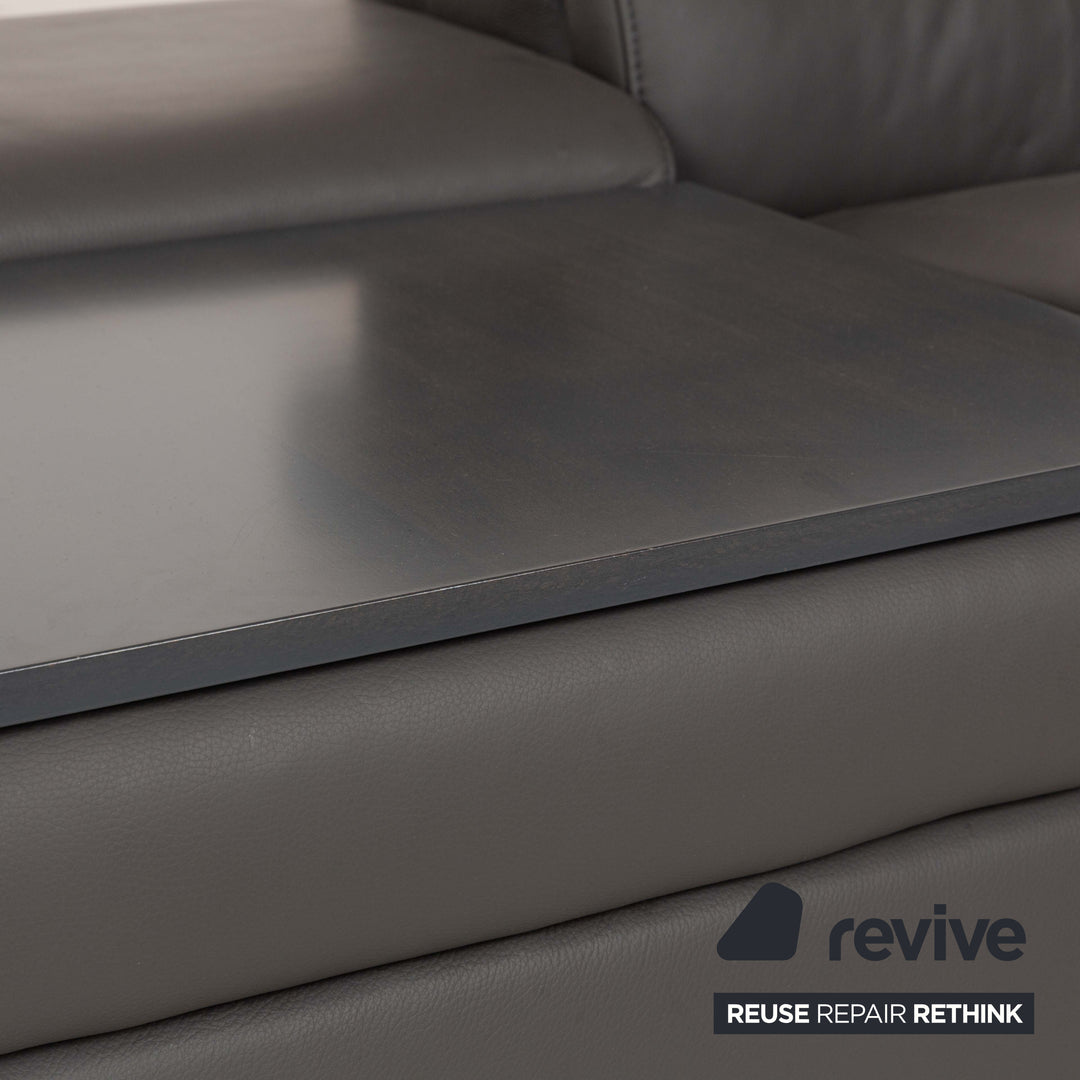 Himolla 1501 Leather Two-Seater Grey Electric Function Sofa Couch