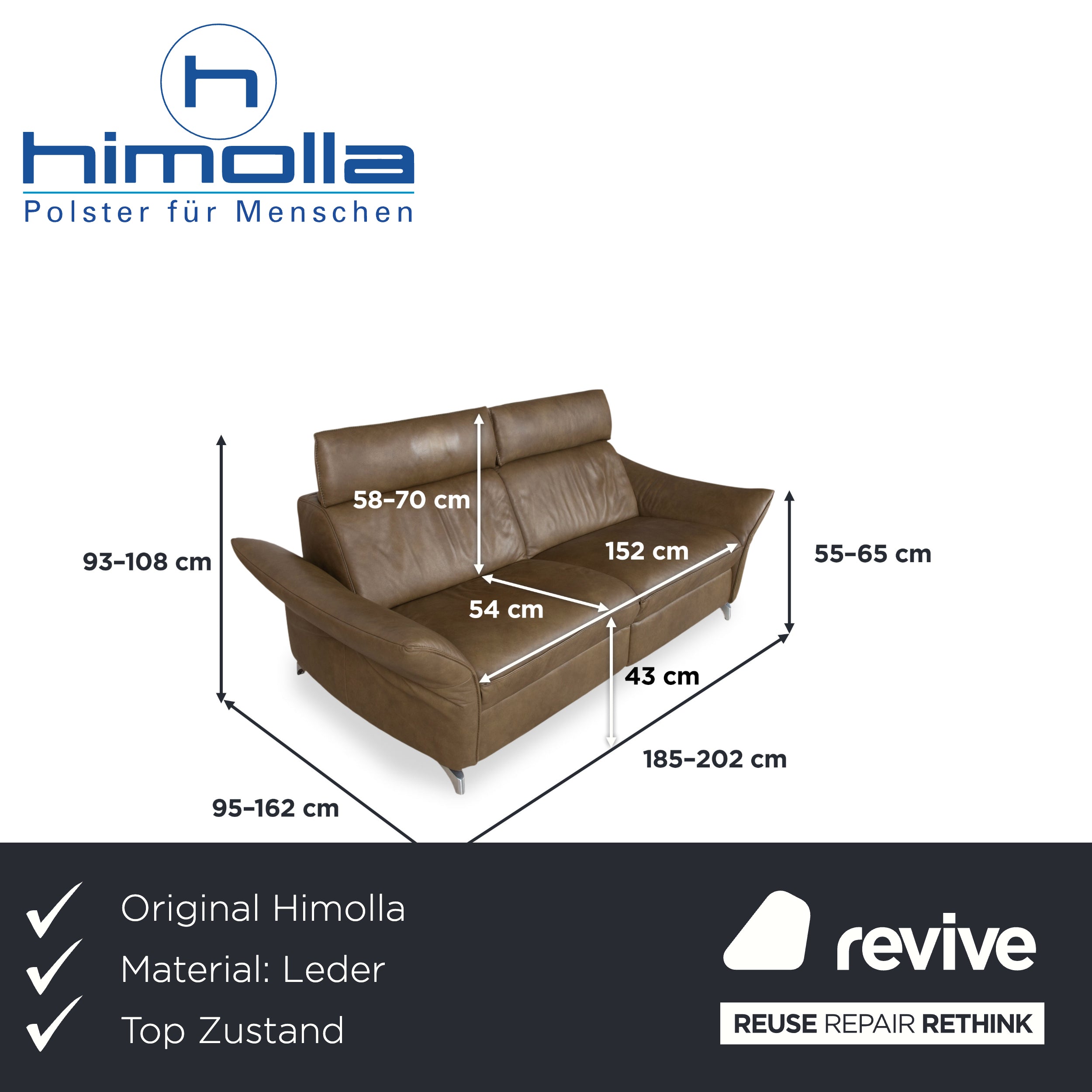 Himolla 1926 Leder Dreisitzer Braun Taupe elektrische / manuelle Funktion Sofa Couch