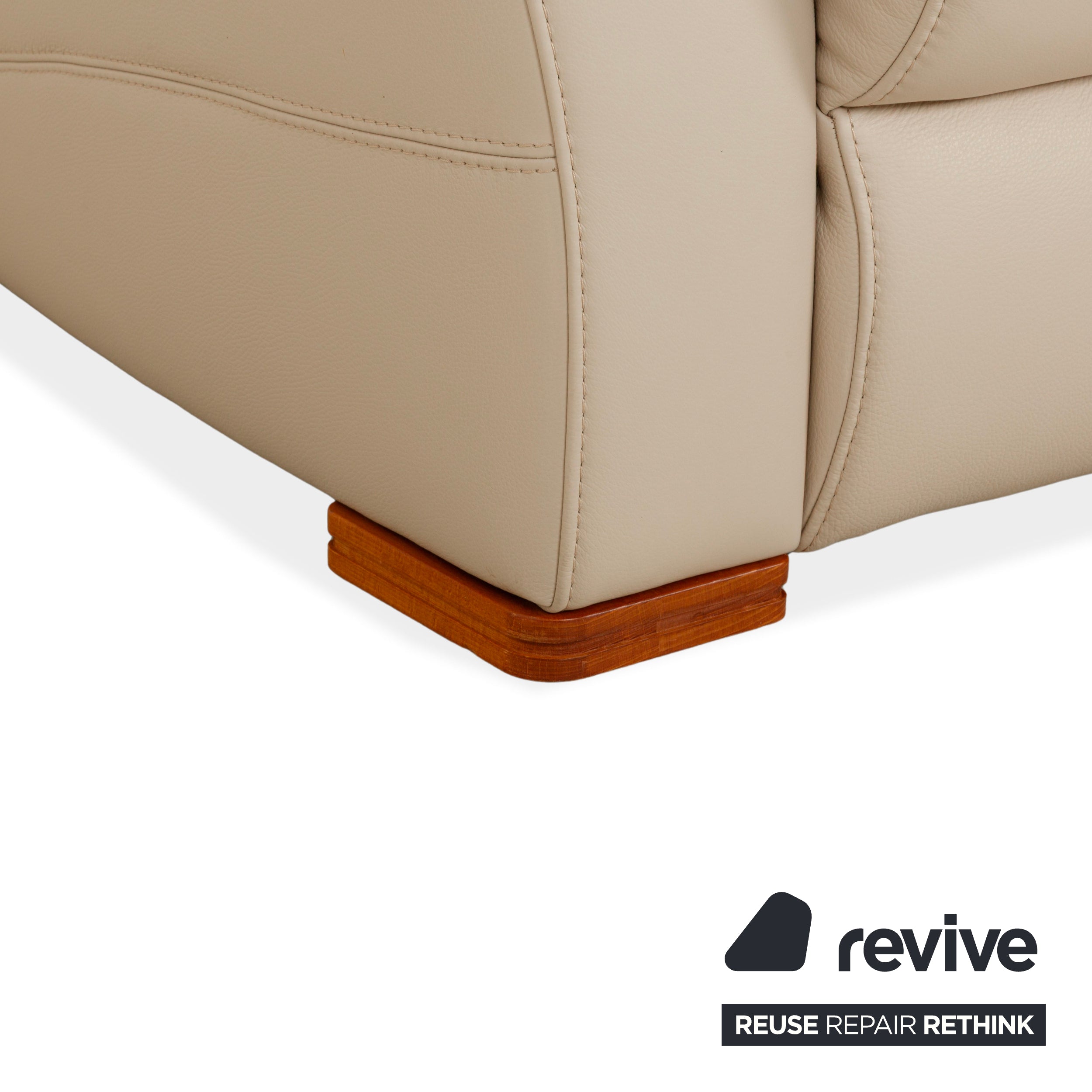 Himolla 1950 Leather Three-Seater Cream Sofa Couch Manual Function