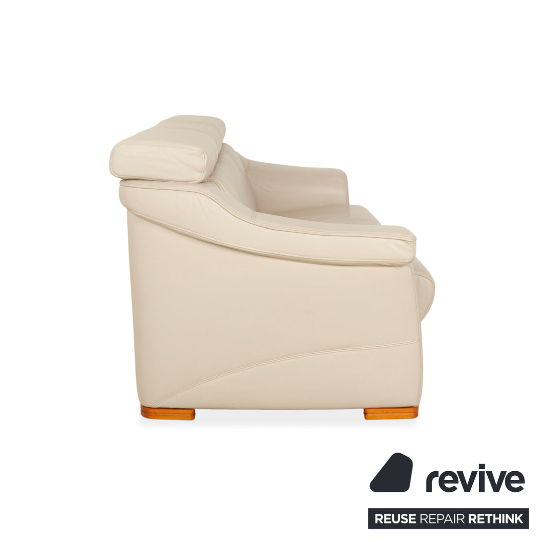 Himolla 1950 Leather Three-Seater Cream Sofa Couch Manual Function