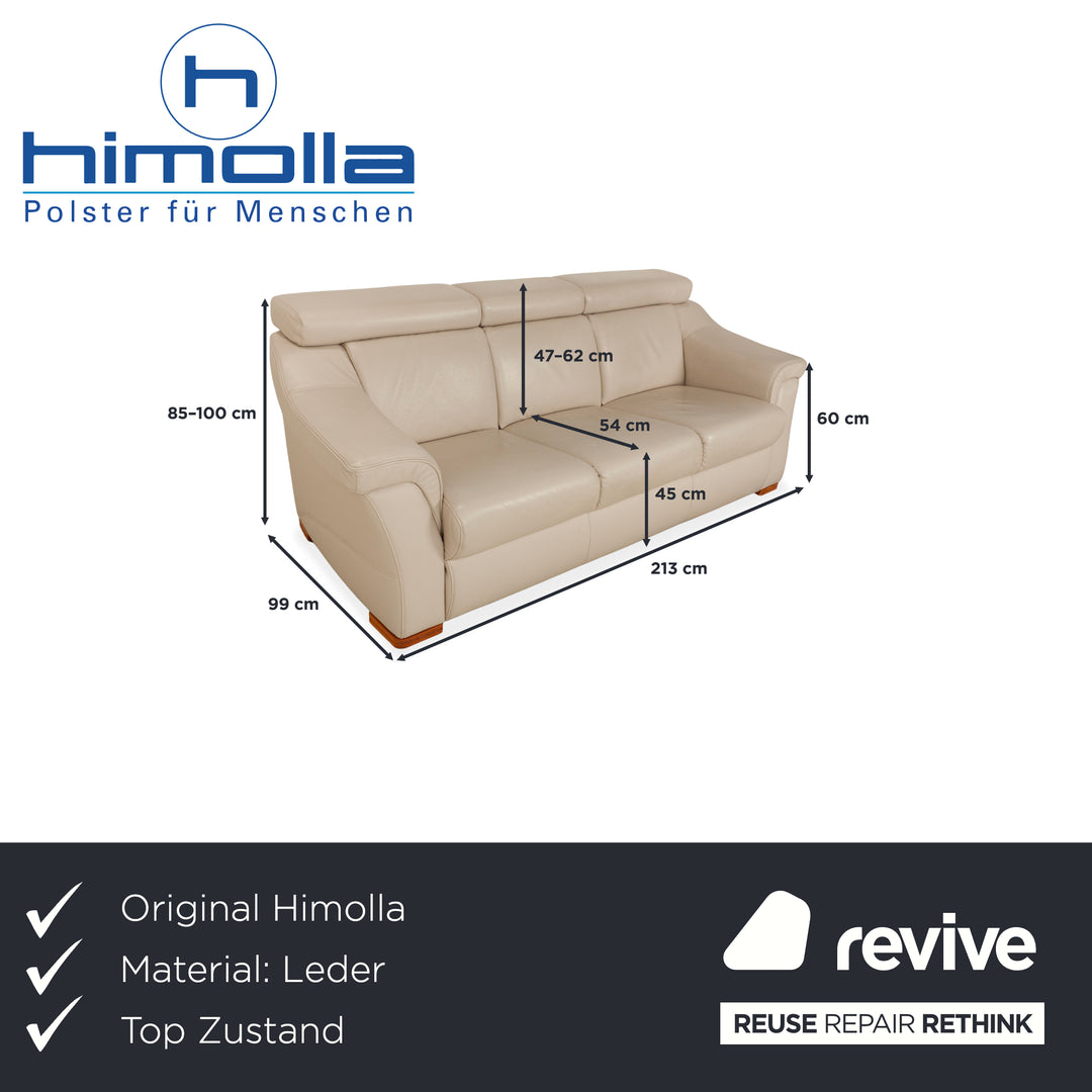 Himolla 1950 Leather Three-Seater Cream Sofa Couch Manual Function