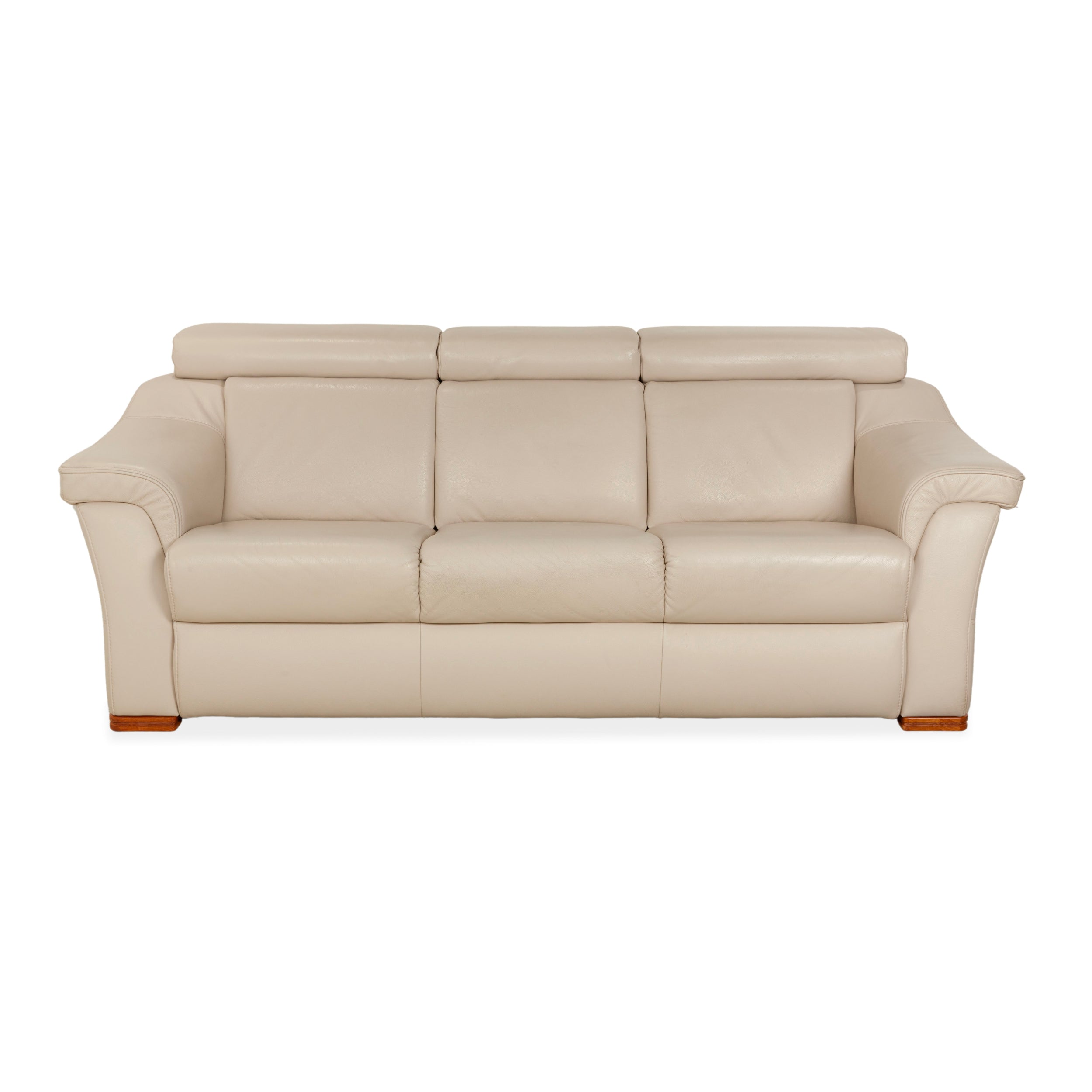 Himolla 1950 Leather Three-Seater Cream Sofa Couch Manual Function