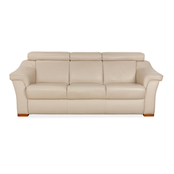 Himolla 1950 Leder Dreisitzer Creme Sofa Couch manuelle Funktion