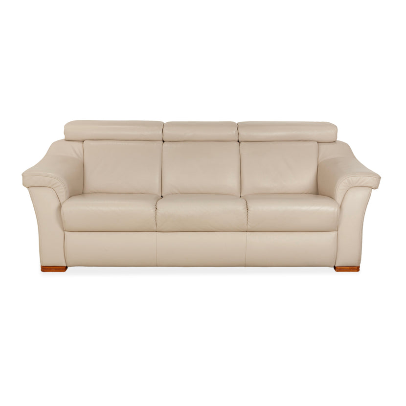 Himolla 1950 Leather Three-Seater Cream Sofa Couch Manual Function