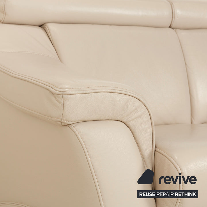 Himolla 1950 Leder Dreisitzer Creme Sofa Couch manuelle Funktion