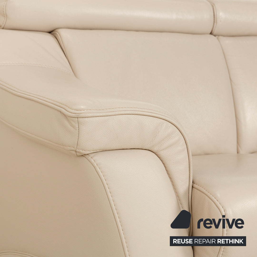 Himolla 1950 Leather Three-Seater Cream Sofa Couch Manual Function