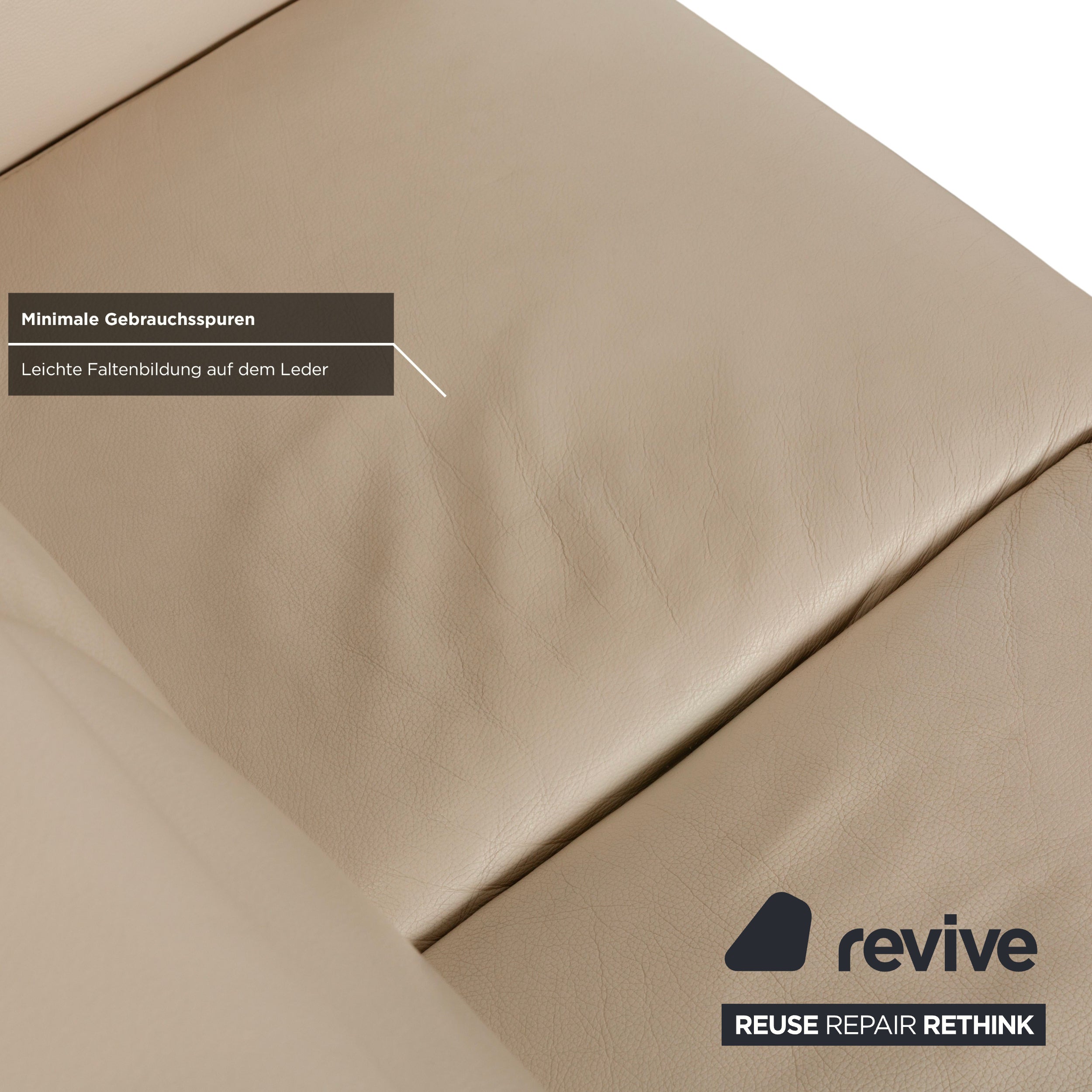 Himolla 1950 Leather Three-Seater Cream Sofa Couch Manual Function