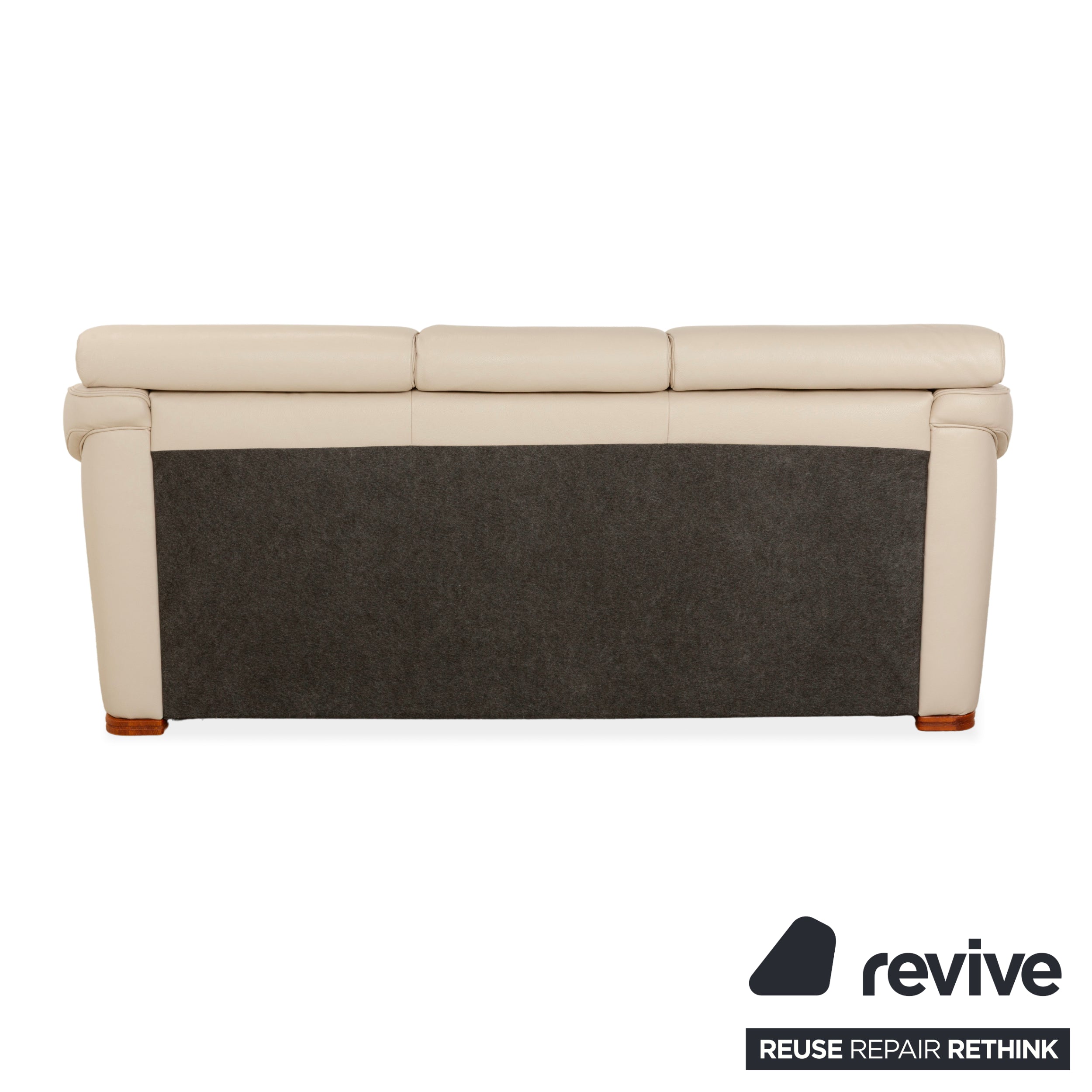 Himolla 1950 Leather Three-Seater Cream Sofa Couch Manual Function