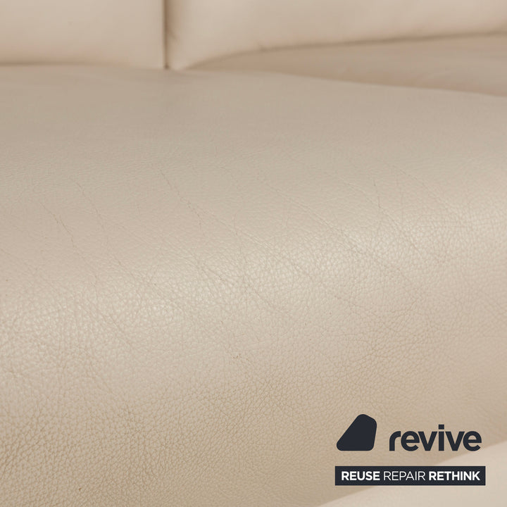 Himolla 1950 Leather Three-Seater Cream Sofa Couch Manual Function