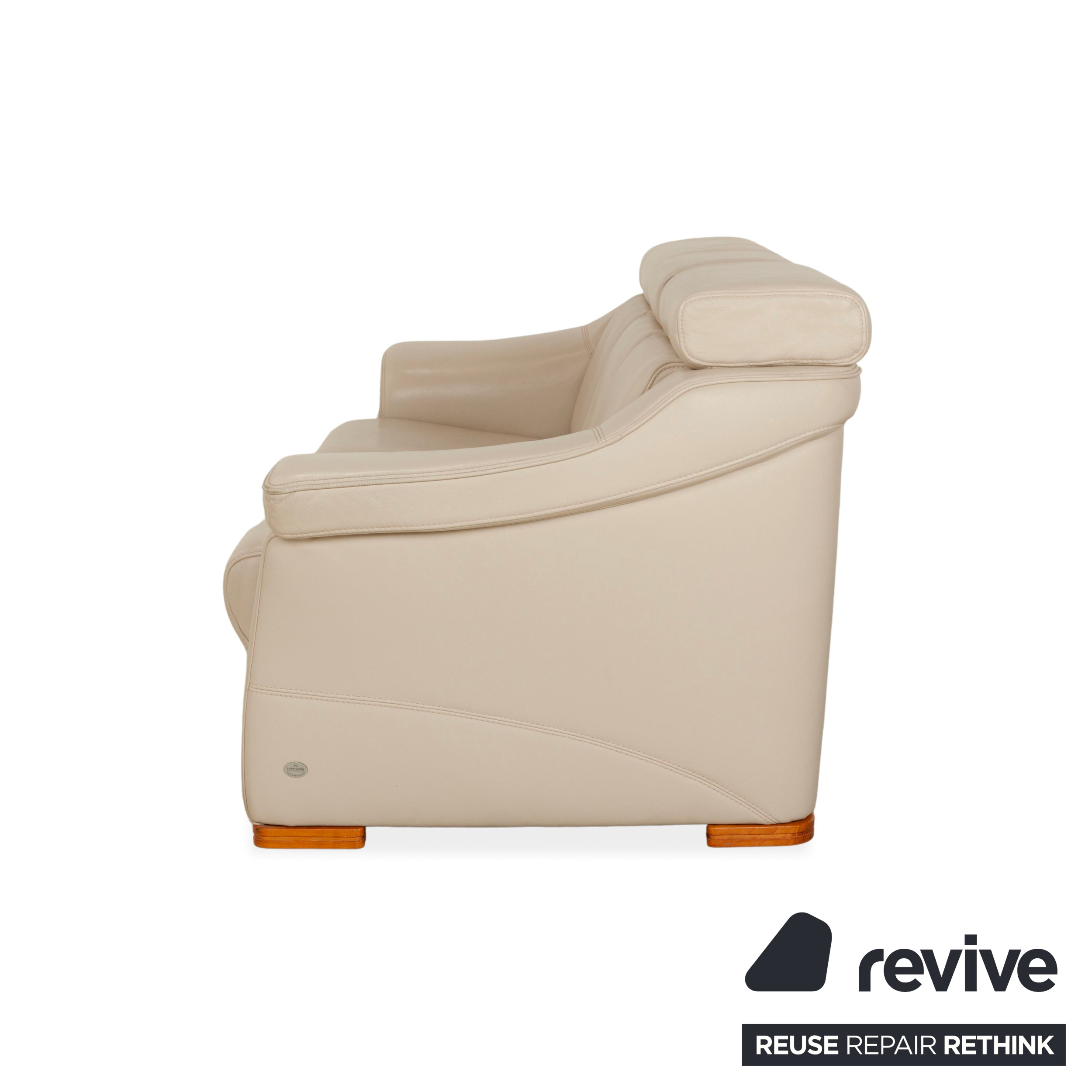 Himolla 1950 Leather Three-Seater Cream Sofa Couch Manual Function