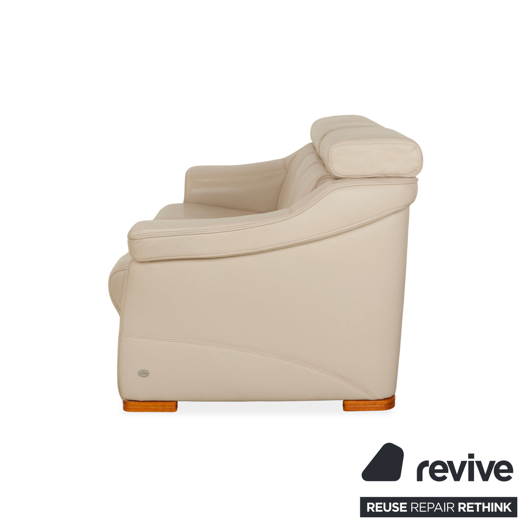 Himolla 1950 Leather Three-Seater Cream Sofa Couch Manual Function