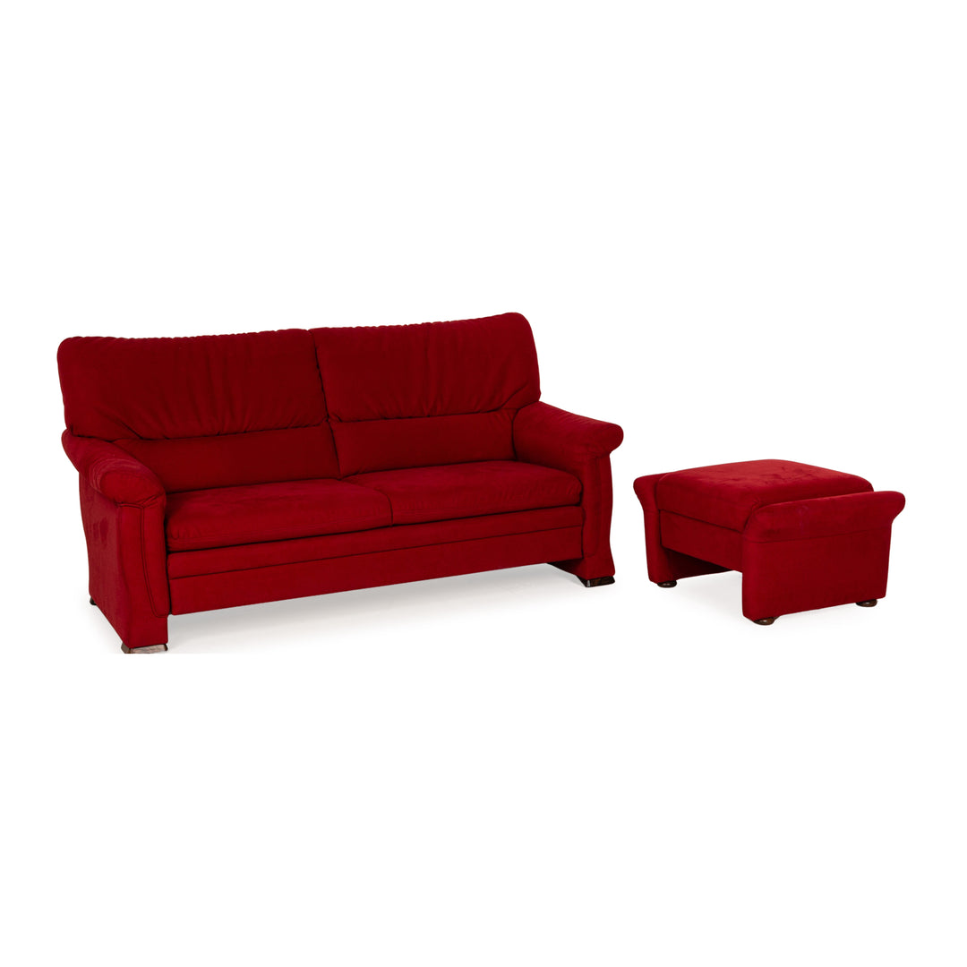 Himolla 2253 Stoff Sofa Garnitur Rot manuelle Funktion Zweisitzer Hocker Couch