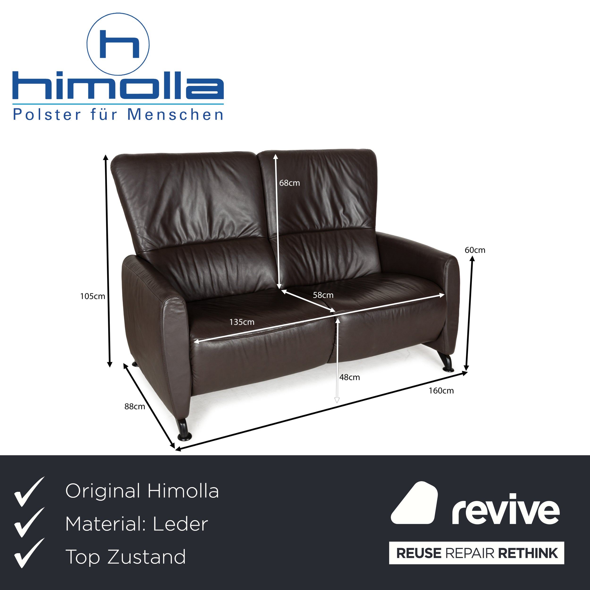 Himolla 4562 Leather Two-Seater Brown Grey Sofa Couch