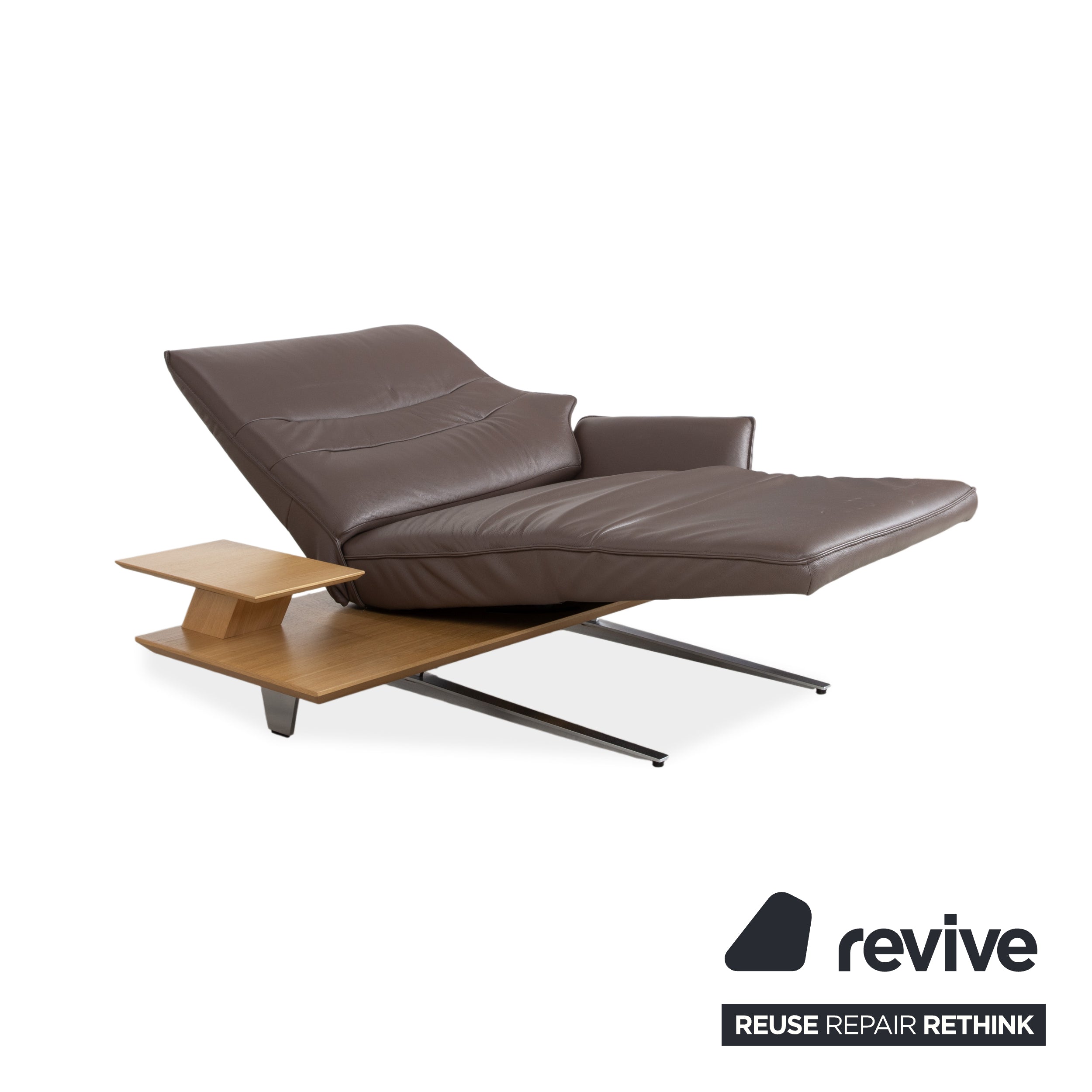 Himolla 4905 Leather Wood Metal Recliner Table Brown Electric Function