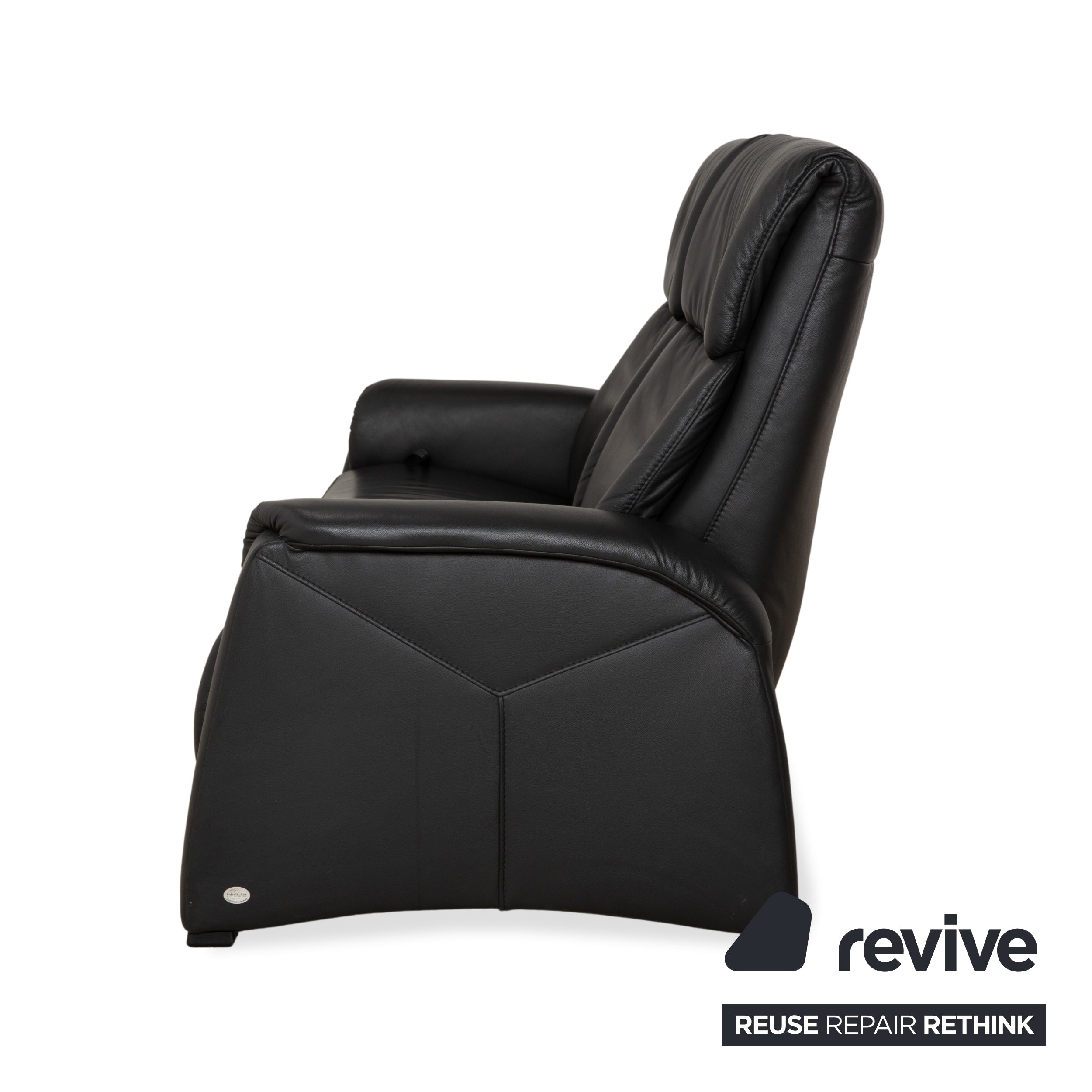 Ensemble de canapés en cuir Himolla 4978 : canapé trois places, canapé deux places et fauteuil, coloris anthracite et gris foncé, à réglage manuel.