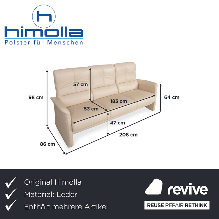 Himolla 6001 Garnitur Leder Dreisitzer Sessel Beige Creme Sofa Couch manuelle Funktion