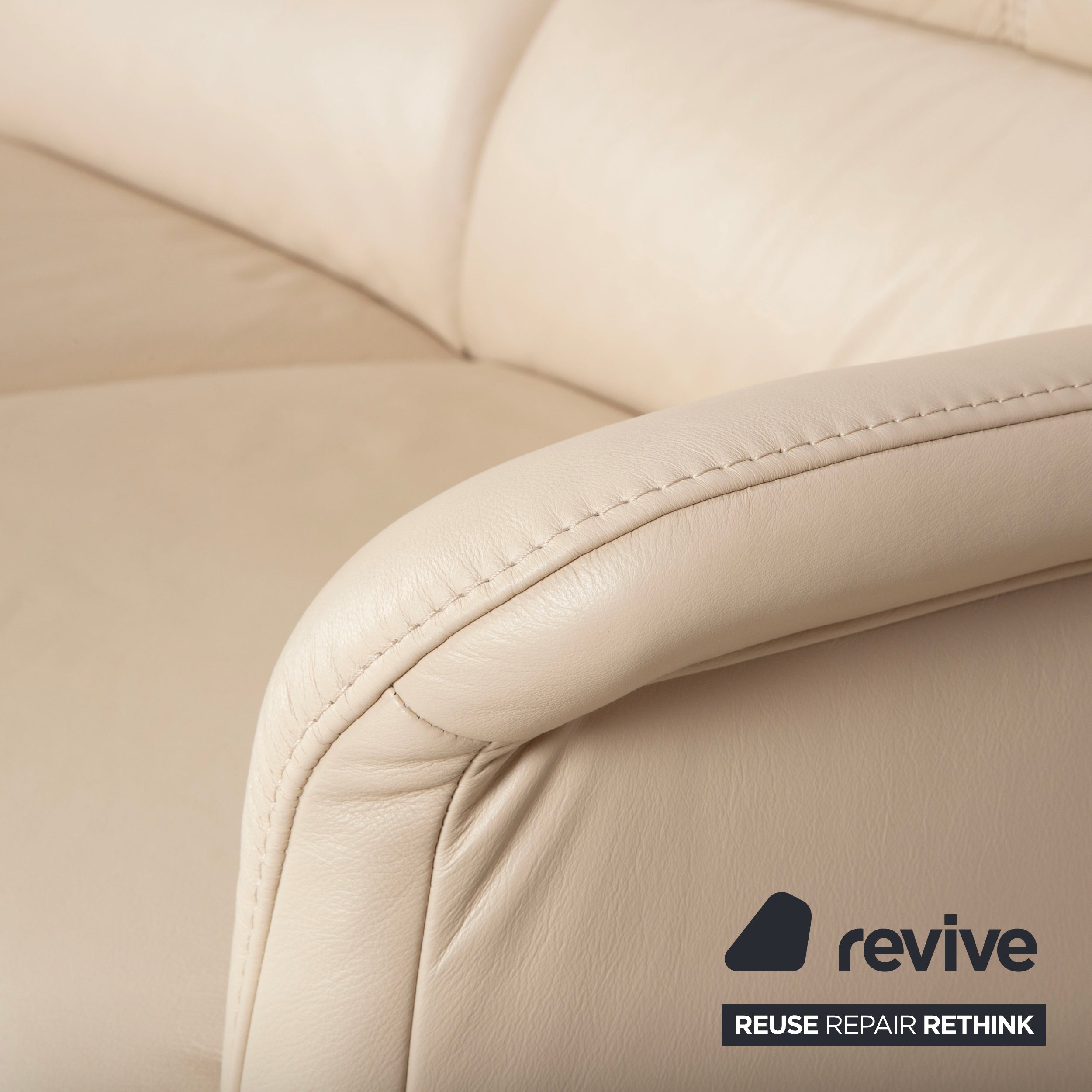Himolla 6001 Leather Three-seater Beige Cream Sofa Couch Manual Function