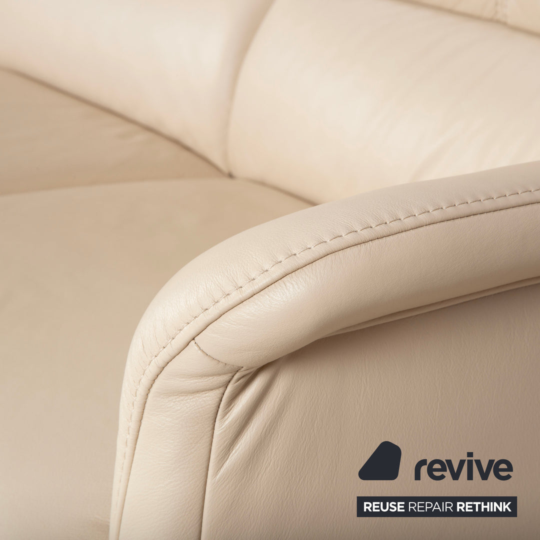Himolla 6001 Leder Dreisitzer Beige Creme Sofa Couch manuelle Funktion