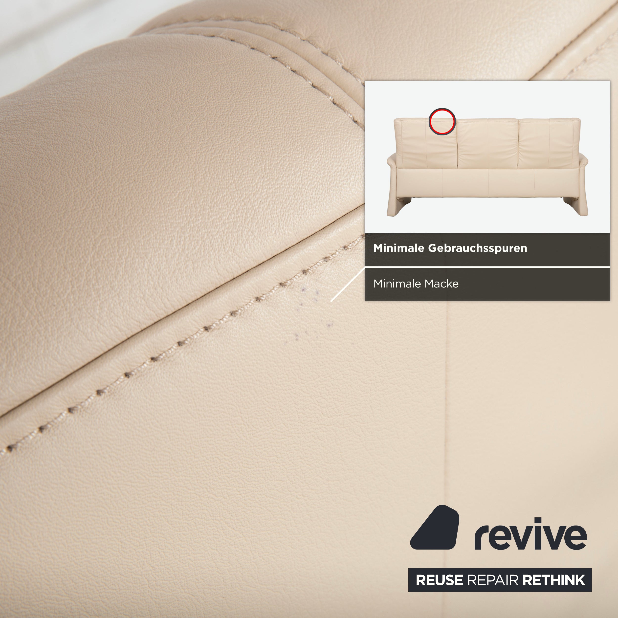 Himolla 6001 Leather Three-seater Beige Cream Sofa Couch Manual Function