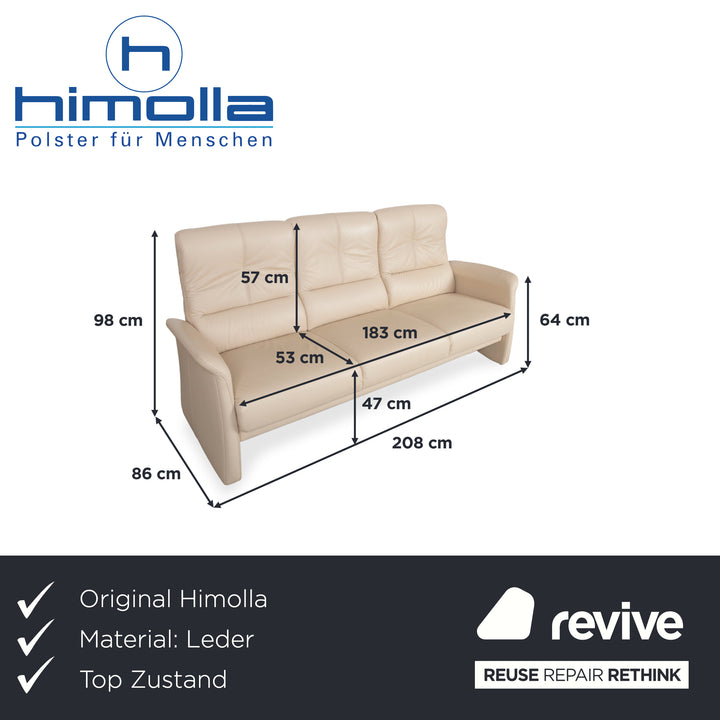 Himolla 6001 Leather Three-seater Beige Cream Sofa Couch Manual Function