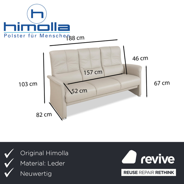 Himolla 6001 lederen driezitsbank grijs handmatige functie bank bankstel