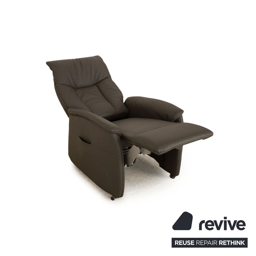 Himolla 7068 Vario Perfect Fauteuil Cuir Gris Taupe Fonction Électrique Batterie