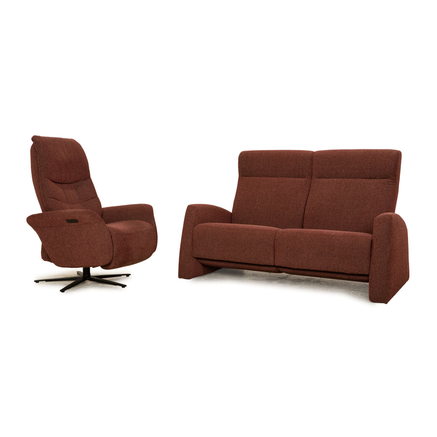 Himolla 9103 Stoff Sofa Garnitur Rot Zweisitzer Sessel manuelle Funktion