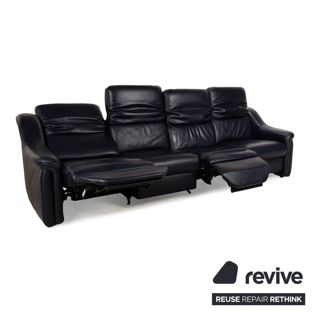 Canapé fonction relax électrique quatre places en cuir Himolla 9705 bleu