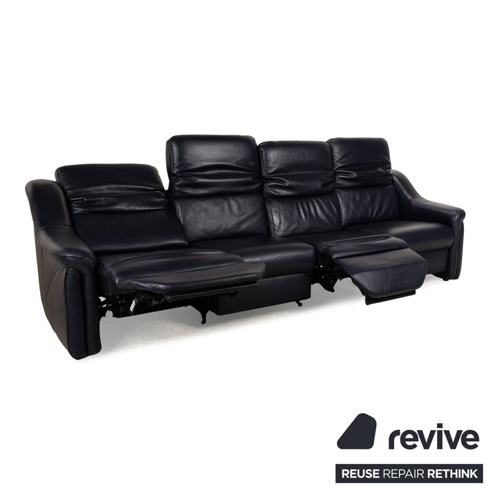 Canapé fonction relax électrique quatre places en cuir Himolla 9705 bleu