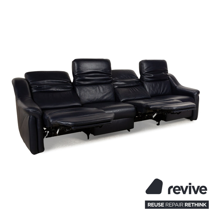 Canapé fonction relax électrique quatre places en cuir Himolla 9705 bleu