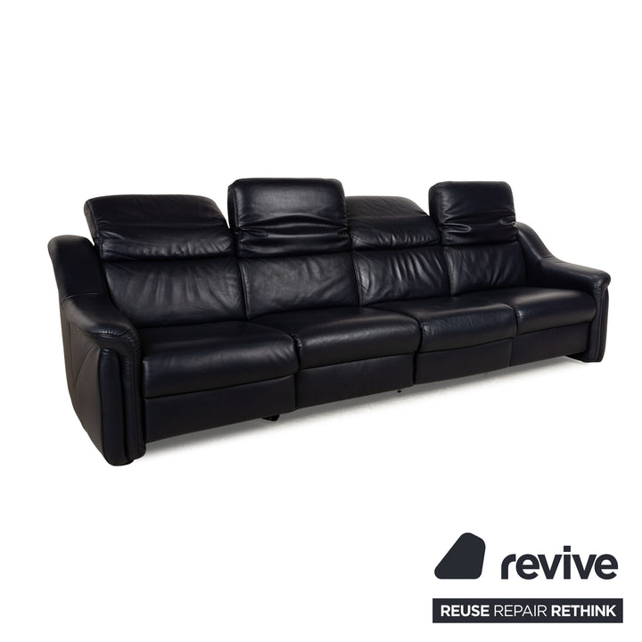 Himolla 9705 Leather Four Seater Blue Electric Relaxation Sofa