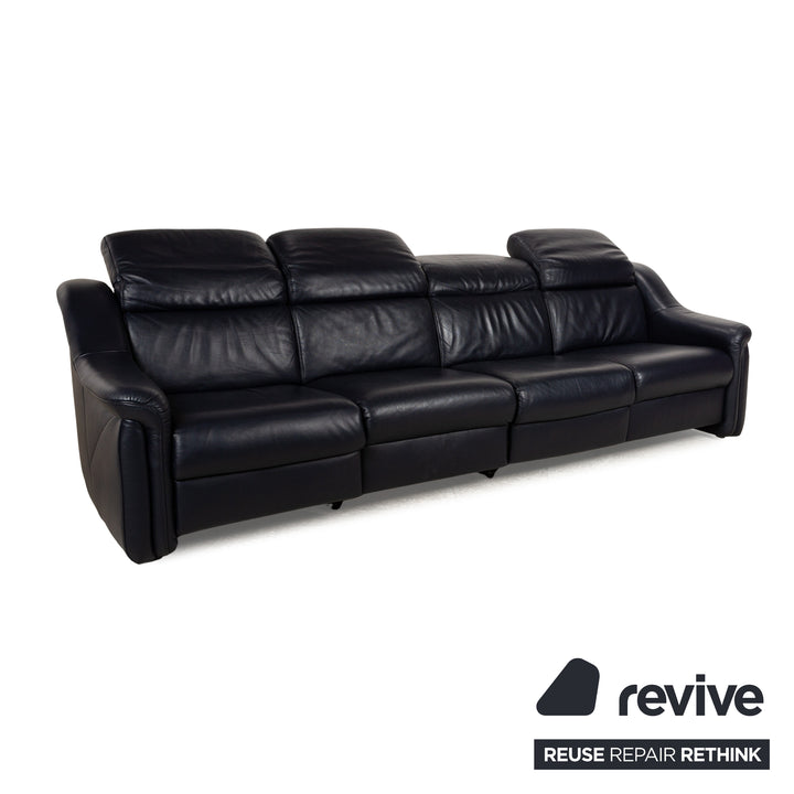 Canapé fonction relax électrique quatre places en cuir Himolla 9705 bleu