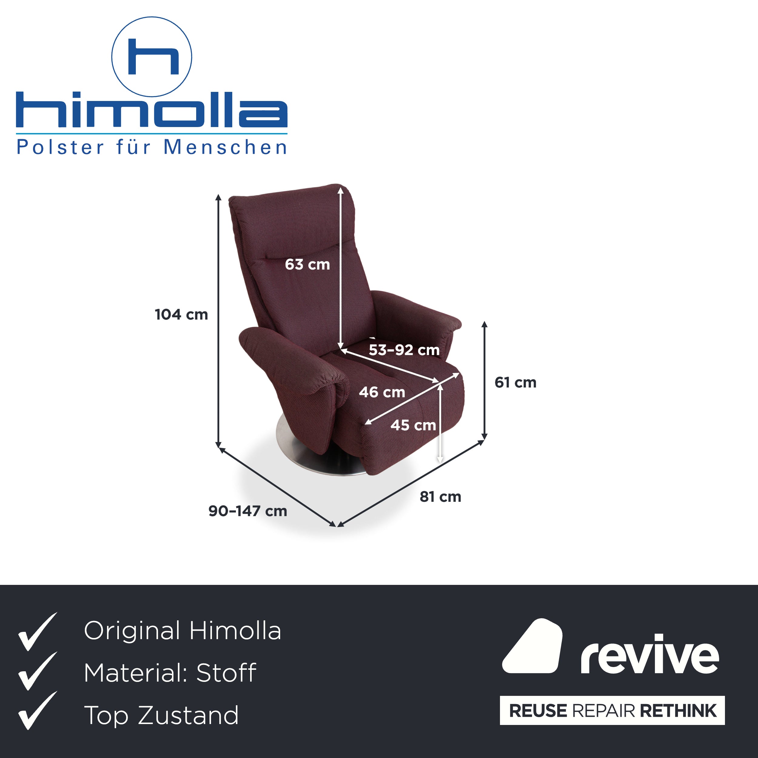 Himolla Alan Sessel Stoff Palermo Aubergine Rot manuelle Relaxfunktion