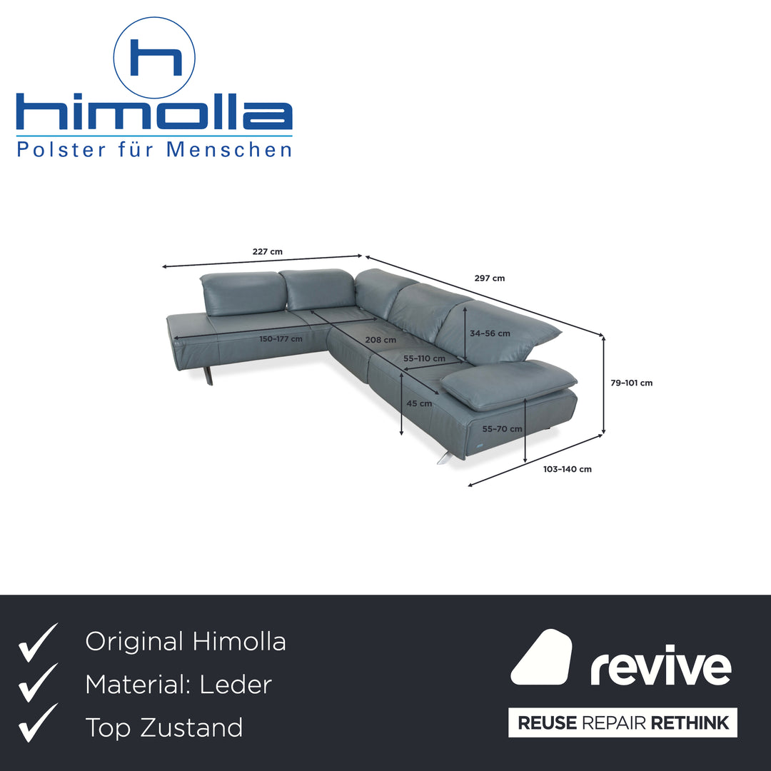 Canapé d'angle en cuir Himolla Biella, bleu-gris pétrole, réglage manuel et électrique.