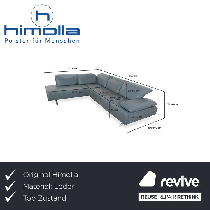 Canapé d'angle en cuir Himolla Biella, bleu-gris pétrole, réglage manuel et électrique.