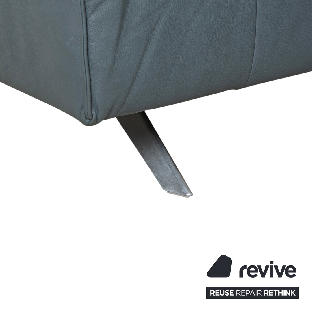 Canapé d'angle en cuir Himolla Biella, bleu-gris pétrole, réglage manuel et électrique.