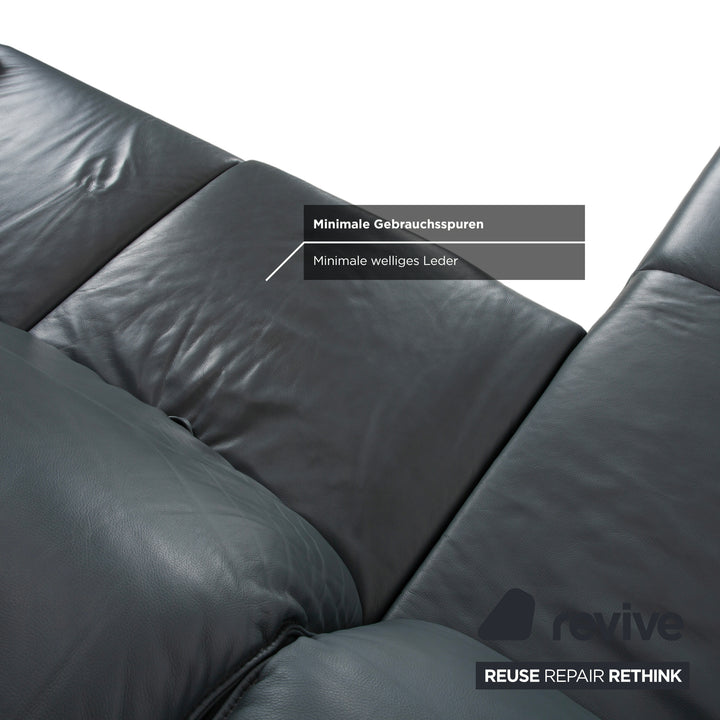 Canapé d'angle en cuir Himolla Biella, bleu-gris pétrole, réglage manuel et électrique.