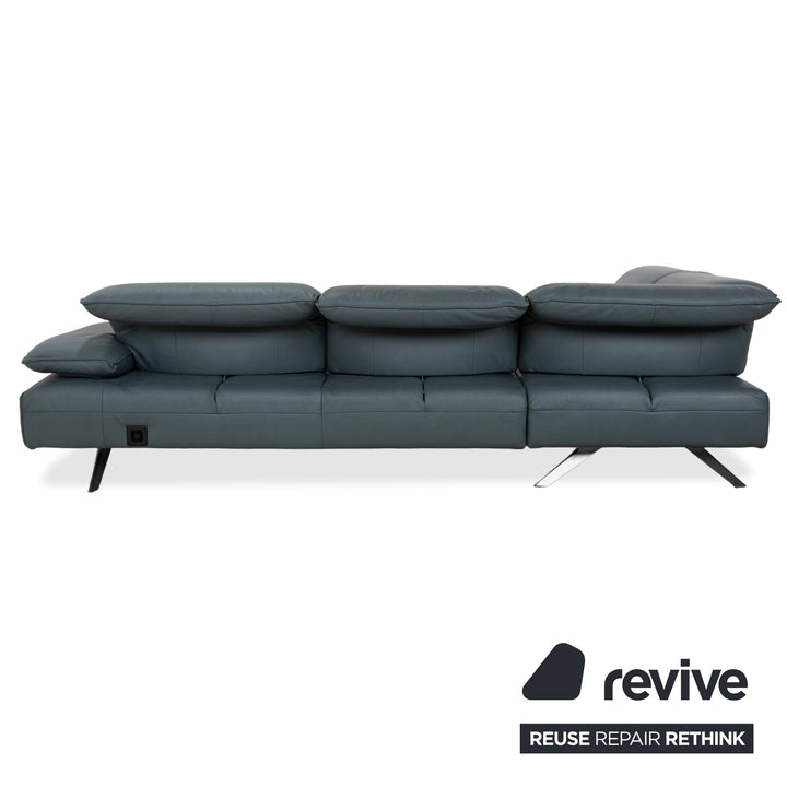 Canapé d'angle en cuir Himolla Biella, bleu-gris pétrole, réglage manuel et électrique.