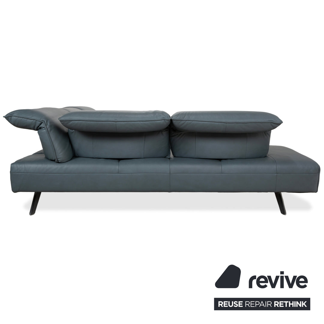 Canapé d'angle en cuir Himolla Biella, bleu-gris pétrole, réglage manuel et électrique.