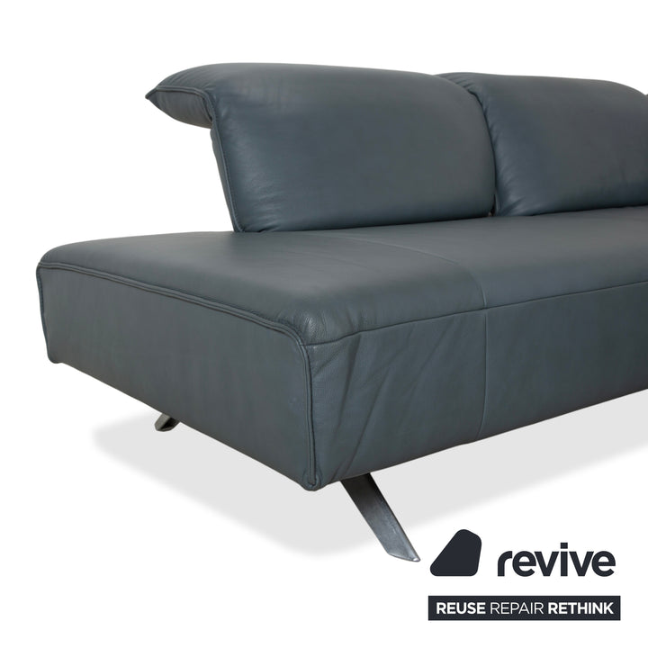 Canapé d'angle en cuir Himolla Biella, bleu-gris pétrole, réglage manuel et électrique.