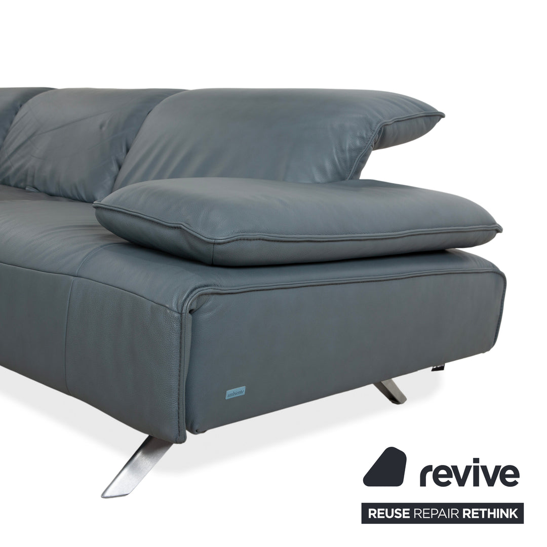 Canapé d'angle en cuir Himolla Biella, bleu-gris pétrole, réglage manuel et électrique.