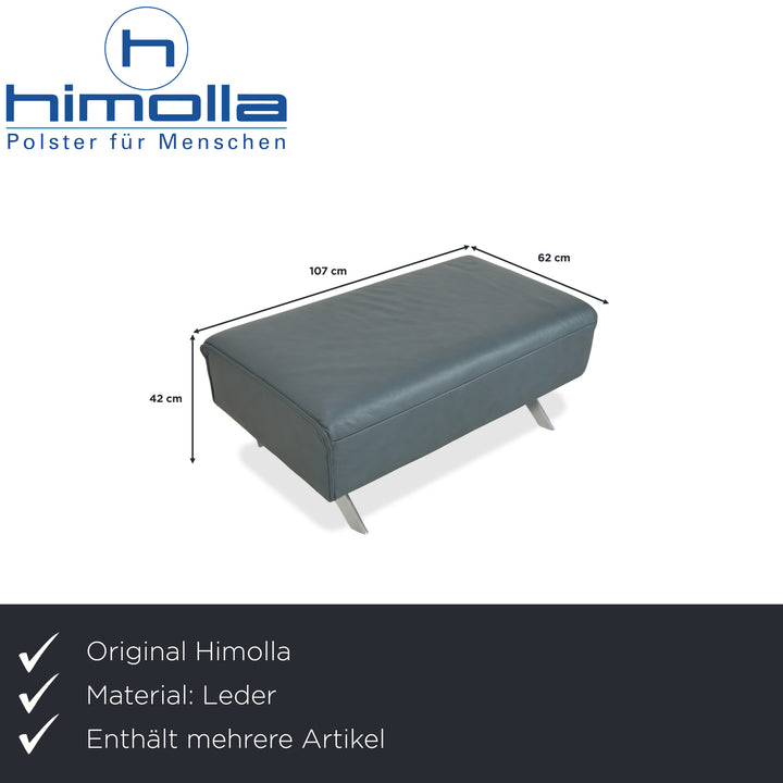 Canapé d'angle en cuir Himolla Biella avec pouf, bleu-gris pétrole, réglage manuel et électrique.