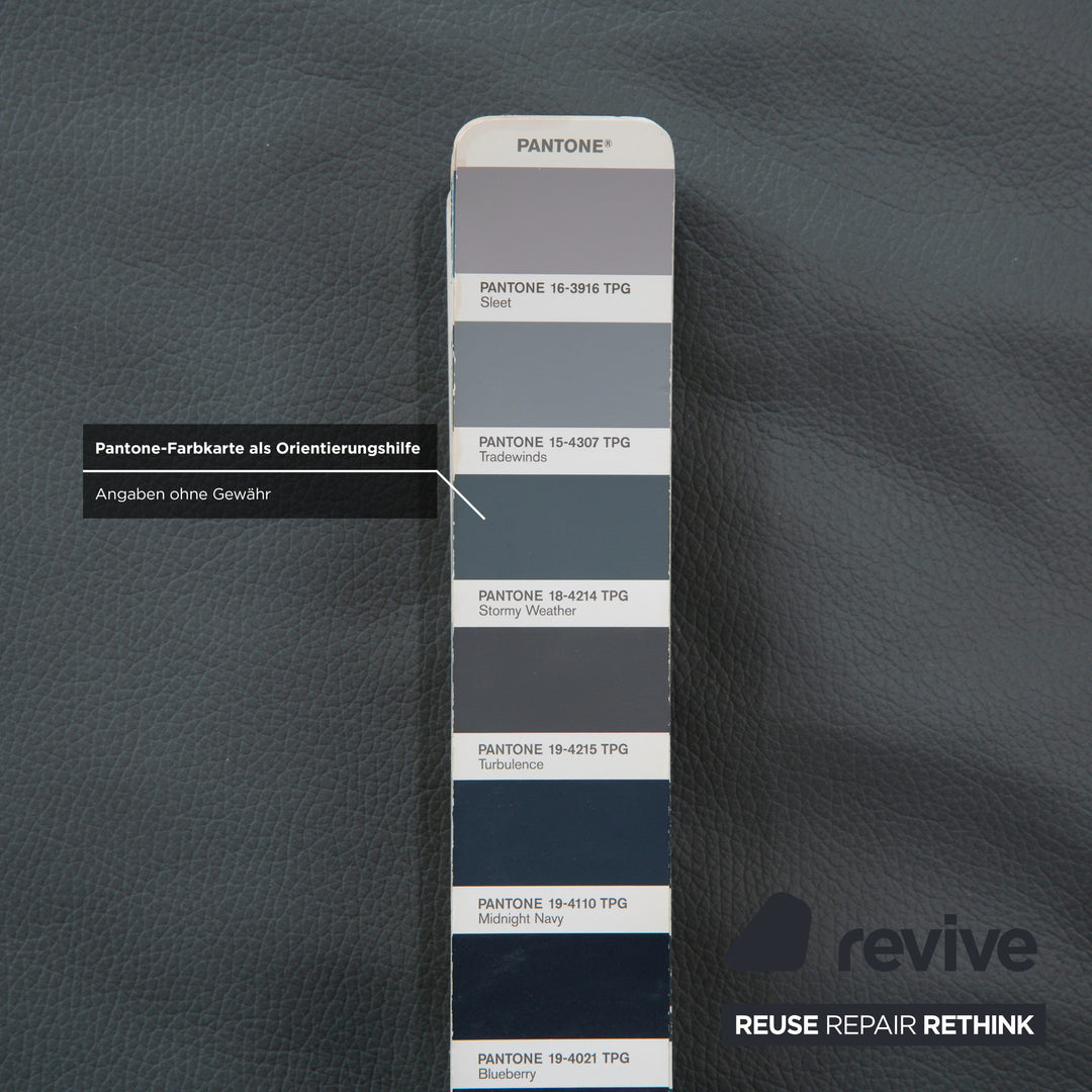 Canapé d'angle en cuir Himolla Biella avec pouf, bleu-gris pétrole, réglage manuel et électrique.