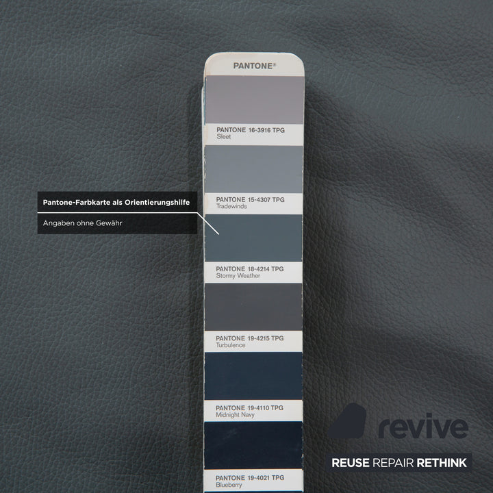 Canapé d'angle en cuir Himolla Biella avec pouf, bleu-gris pétrole, réglage manuel et électrique.