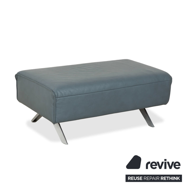 Canapé d'angle en cuir Himolla Biella avec pouf, bleu-gris pétrole, réglage manuel et électrique.