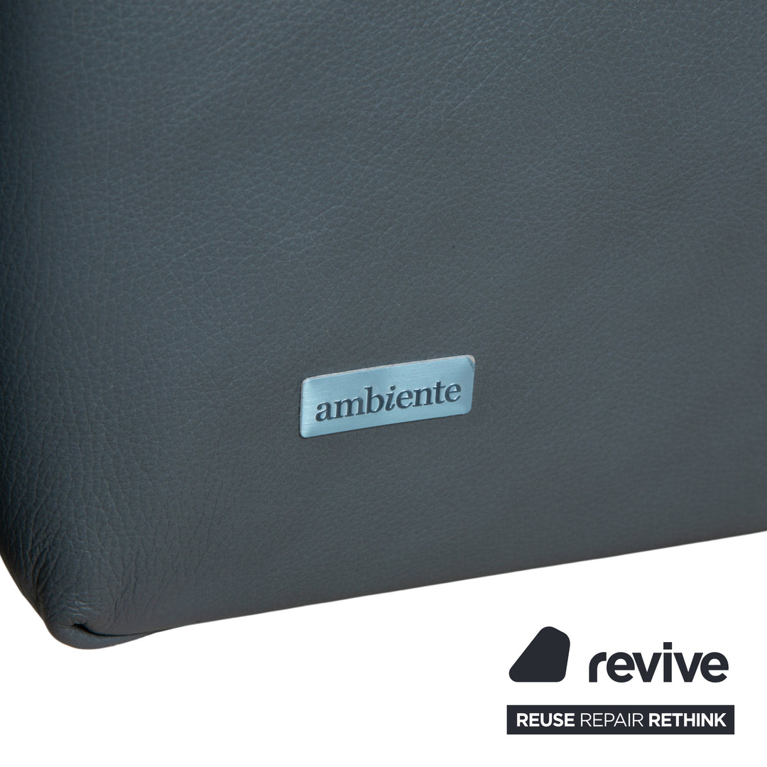 Canapé d'angle en cuir Himolla Biella avec pouf, bleu-gris pétrole, réglage manuel et électrique.