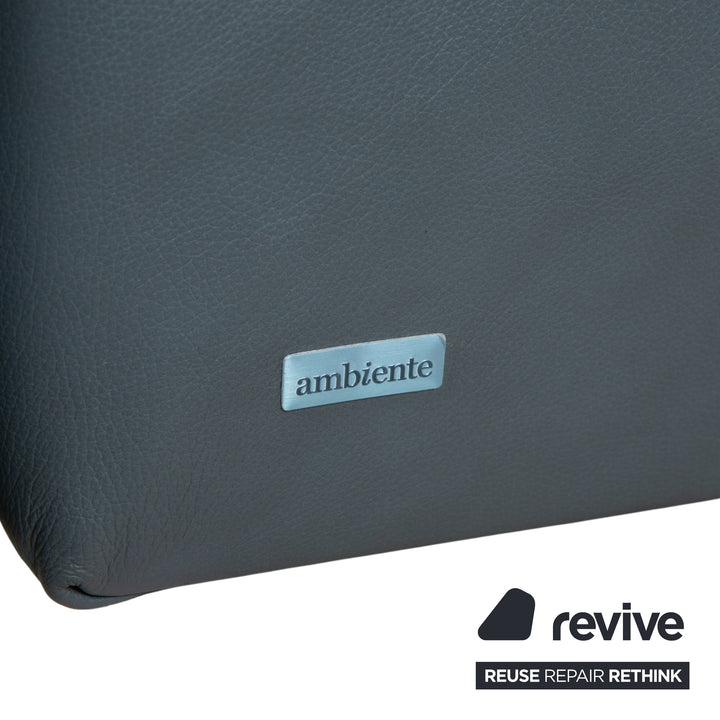 Canapé d'angle en cuir Himolla Biella avec pouf, bleu-gris pétrole, réglage manuel et électrique.