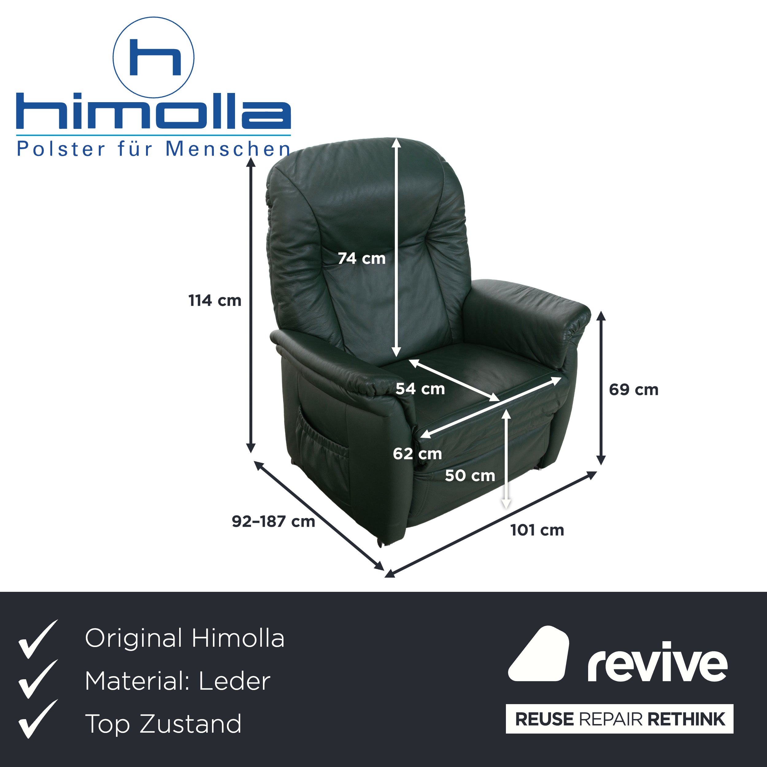 Himolla Cumulus lederen fauteuil groen elektrische functie