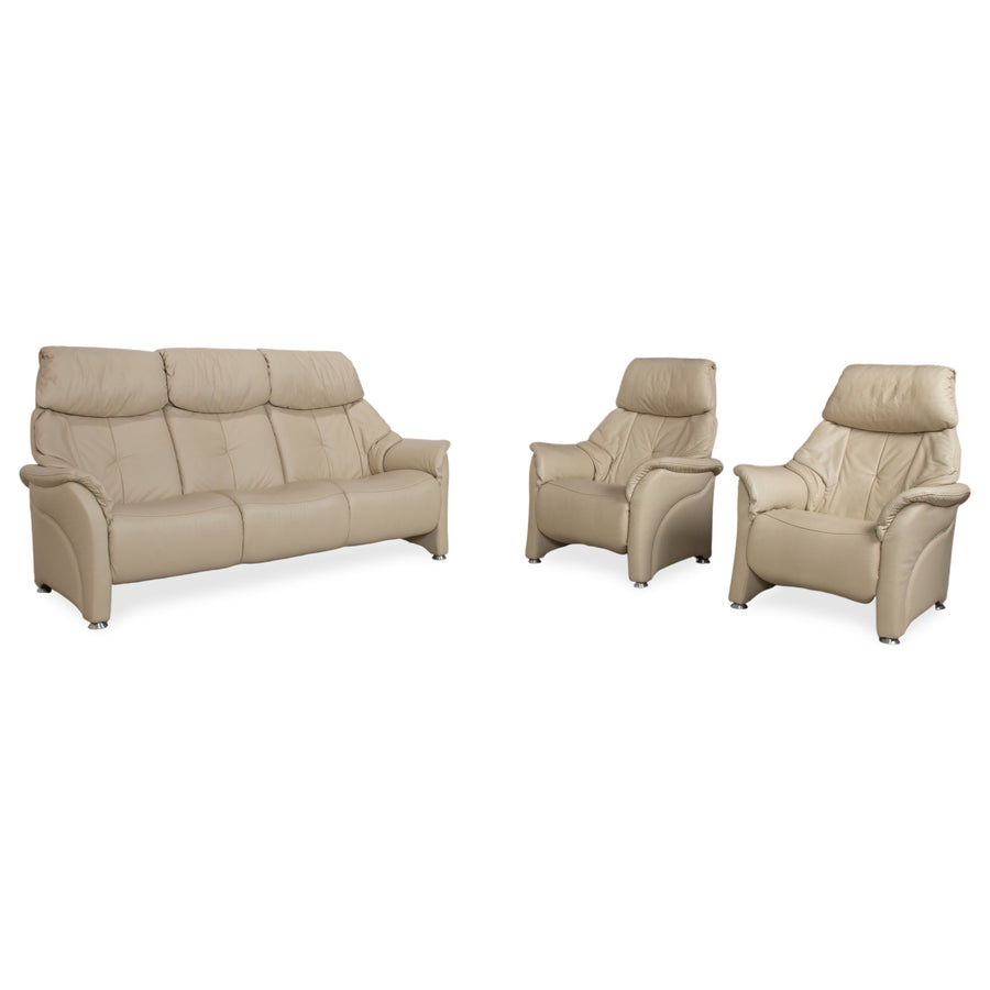 Himolla Cumuly 4215 Garnitur Leder Dreisitzer Sofa Couch Sessel Beige Creme mit manueller Relaxfunktion