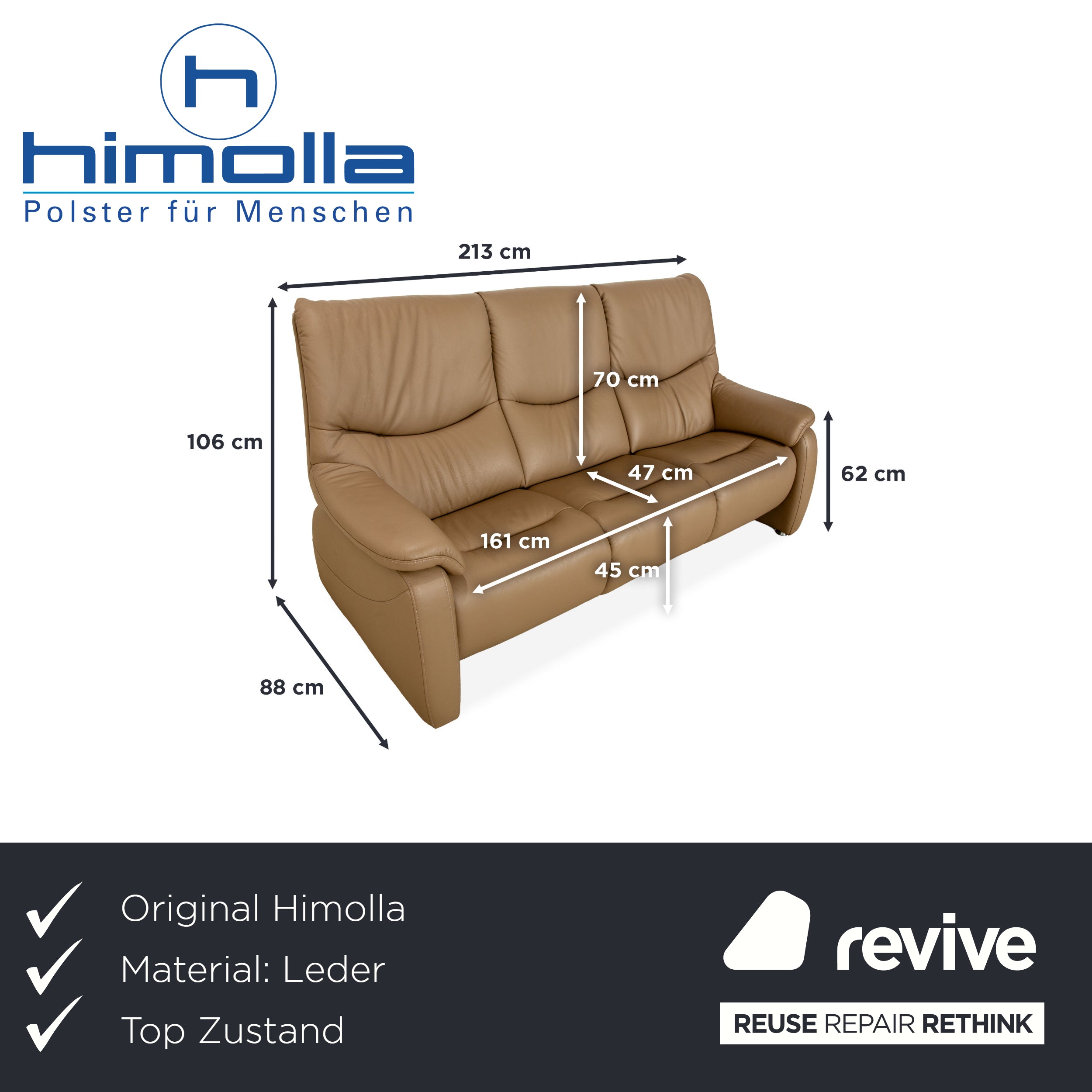 Himolla Cumuly Leder Beige Taupe Grau Sofa Couch